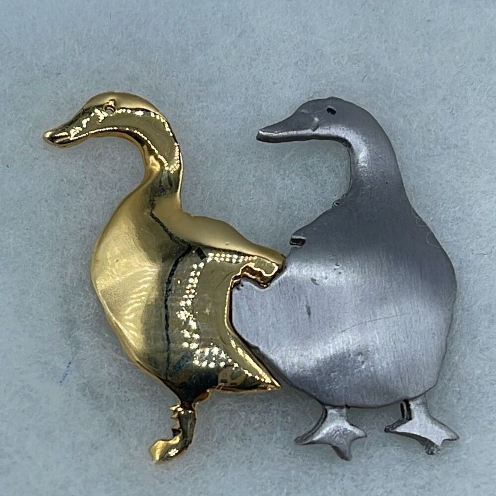 Vintage Ultra Craft pewter & gold tone  ducks brooch